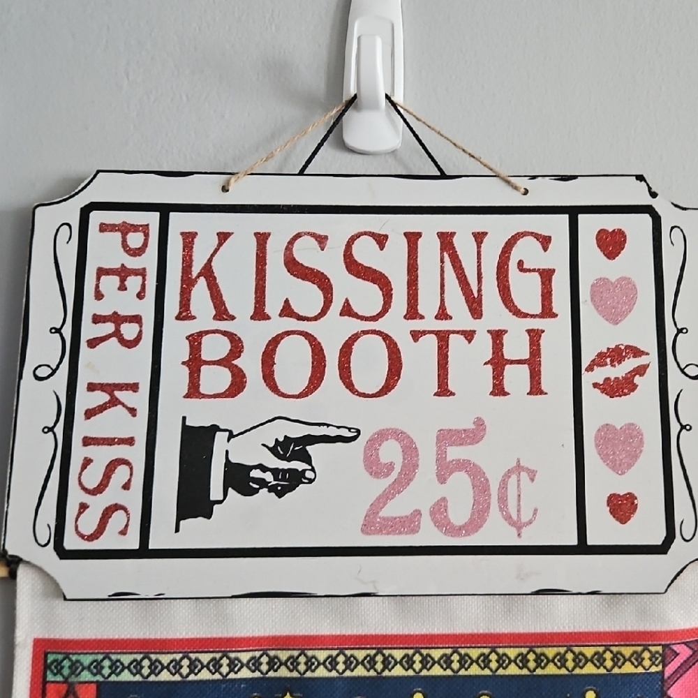 Vintage Kissing Booth Sign with Red and Pink Accents